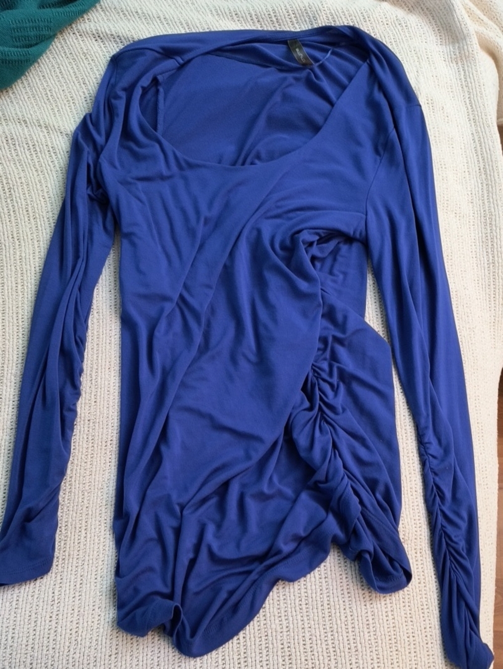 Blue Long-Sleeve Ruched Side Maternity Top